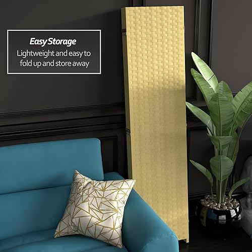 Miniatura 5 de Oriental Furniture - Divisor de habitación de fibra tejida de 6 pies de alto, 8 paneles, color beige oscuro