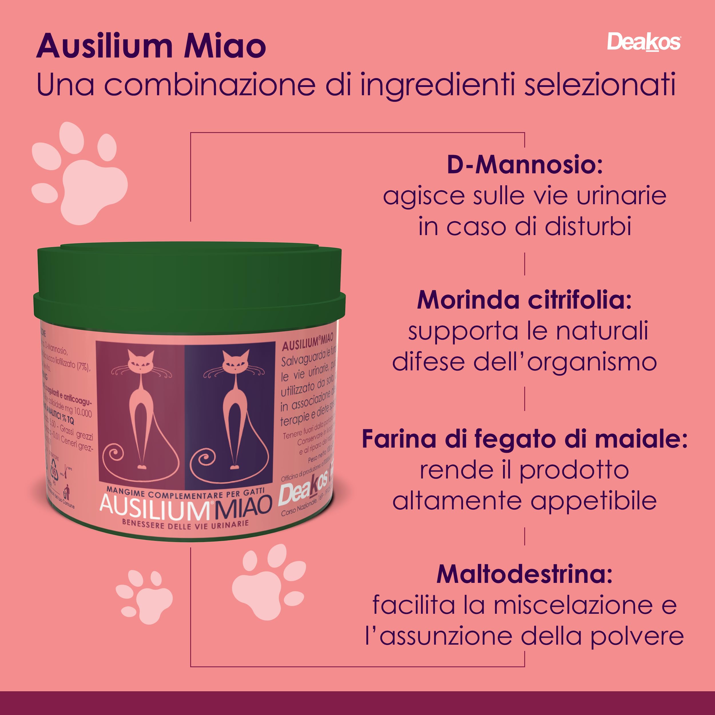 Ausilium Miao in Polvere 200g - Integratore Gatto per il Benessere delle Vie Urinarie - Con D-Mannosio Puro e Morinda Citrifolia - Integratore per Gatto Senza Glutine e Lattosio