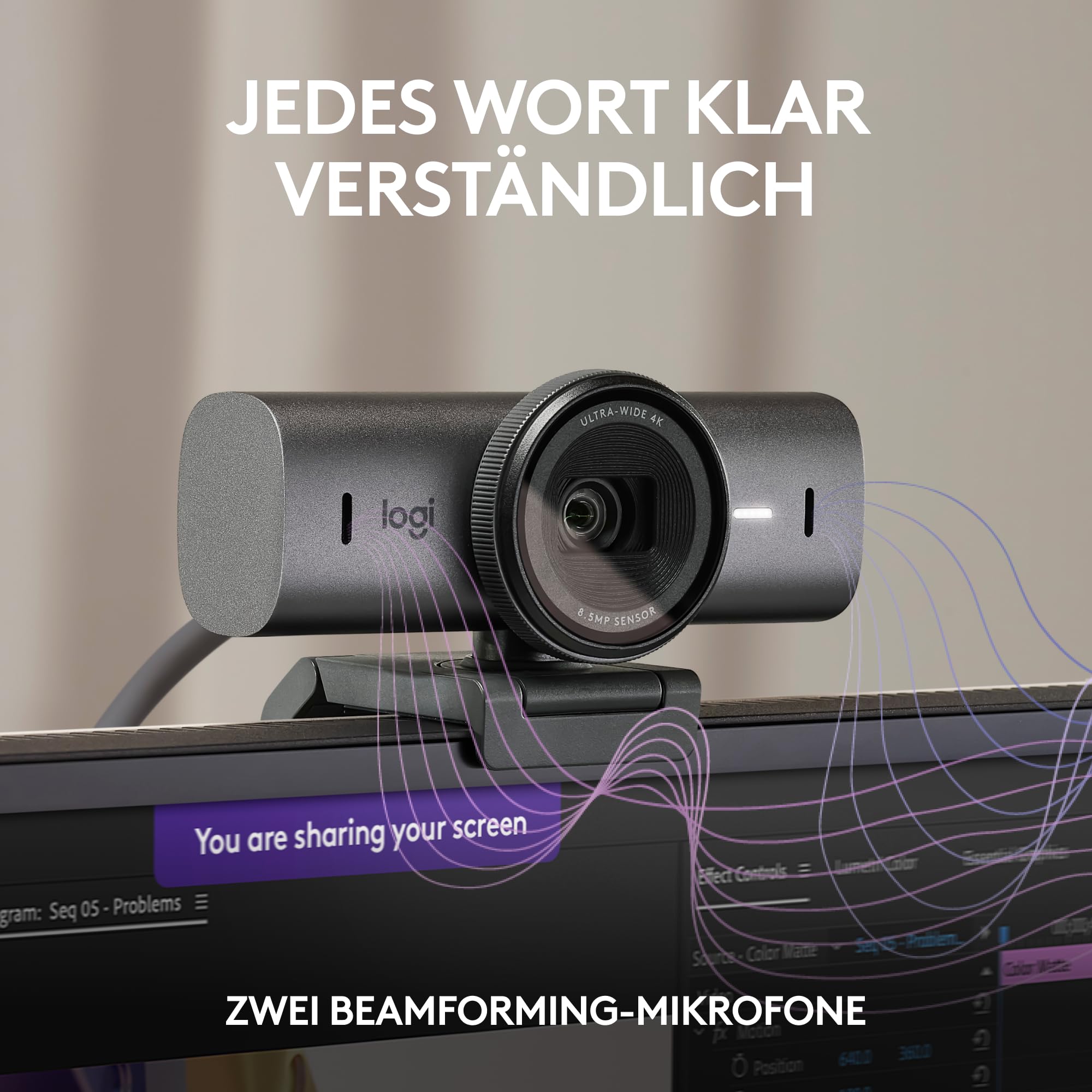Logitech MX Brio Ultra HD 4K Collaboration and Streaming Webcam, 1080p at 60 FPS, Dual Noise Reducing Mics, Show Mode, USB-C, Webcam Cover, Works with Microsoft Teams, Zoom, Google Meet, Graphit