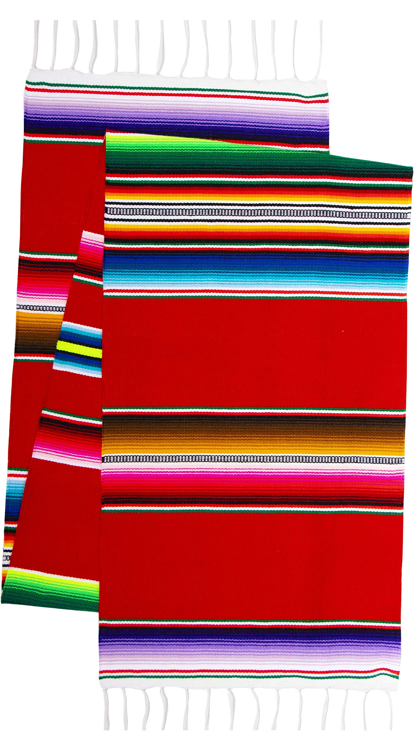 Threads WestGenuine Mexican Premium Handwoven Bright Mexican Table Runner Saltillo Serape Colorful Striped Sarape 60" x 12" Red