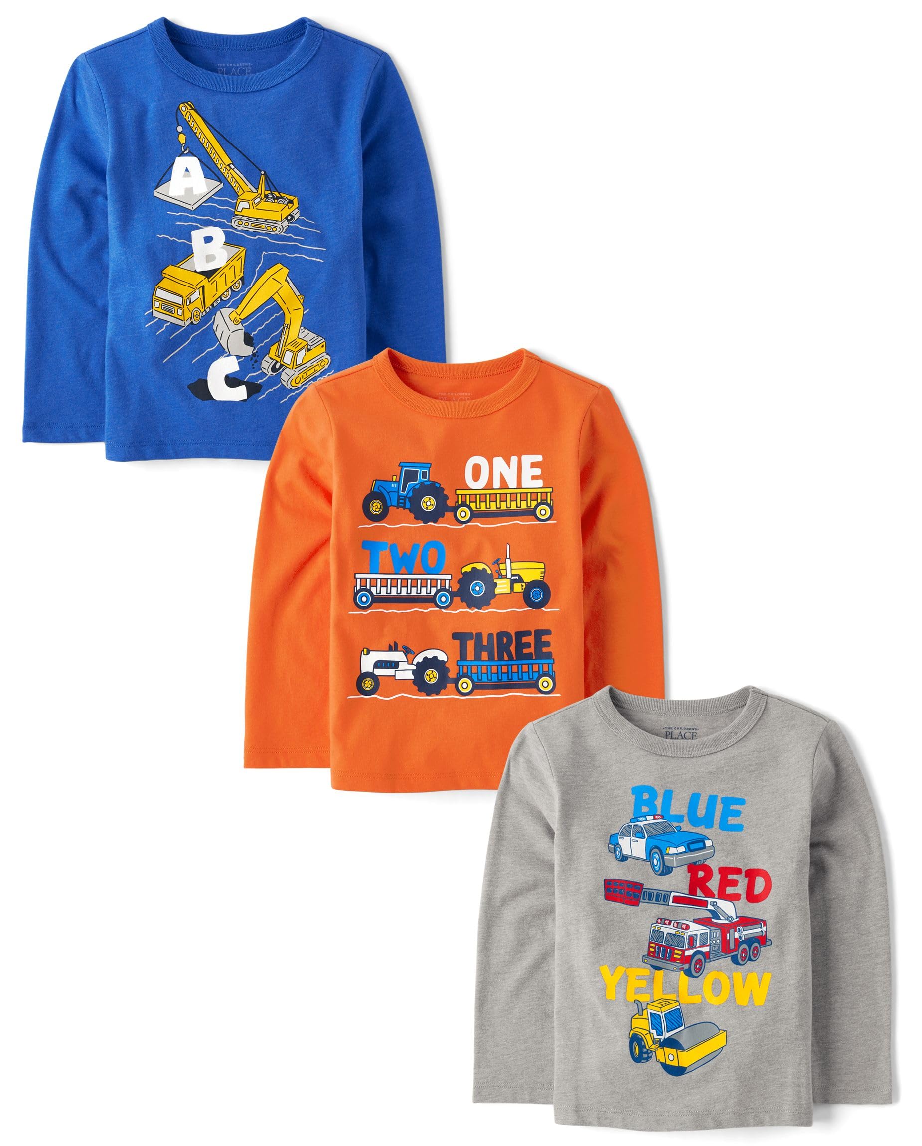 The Children's Place Baby Boys' and Toddler Dino,Animals,Sharks Long Sleeve Graphic T-Shirts, 3 Pack