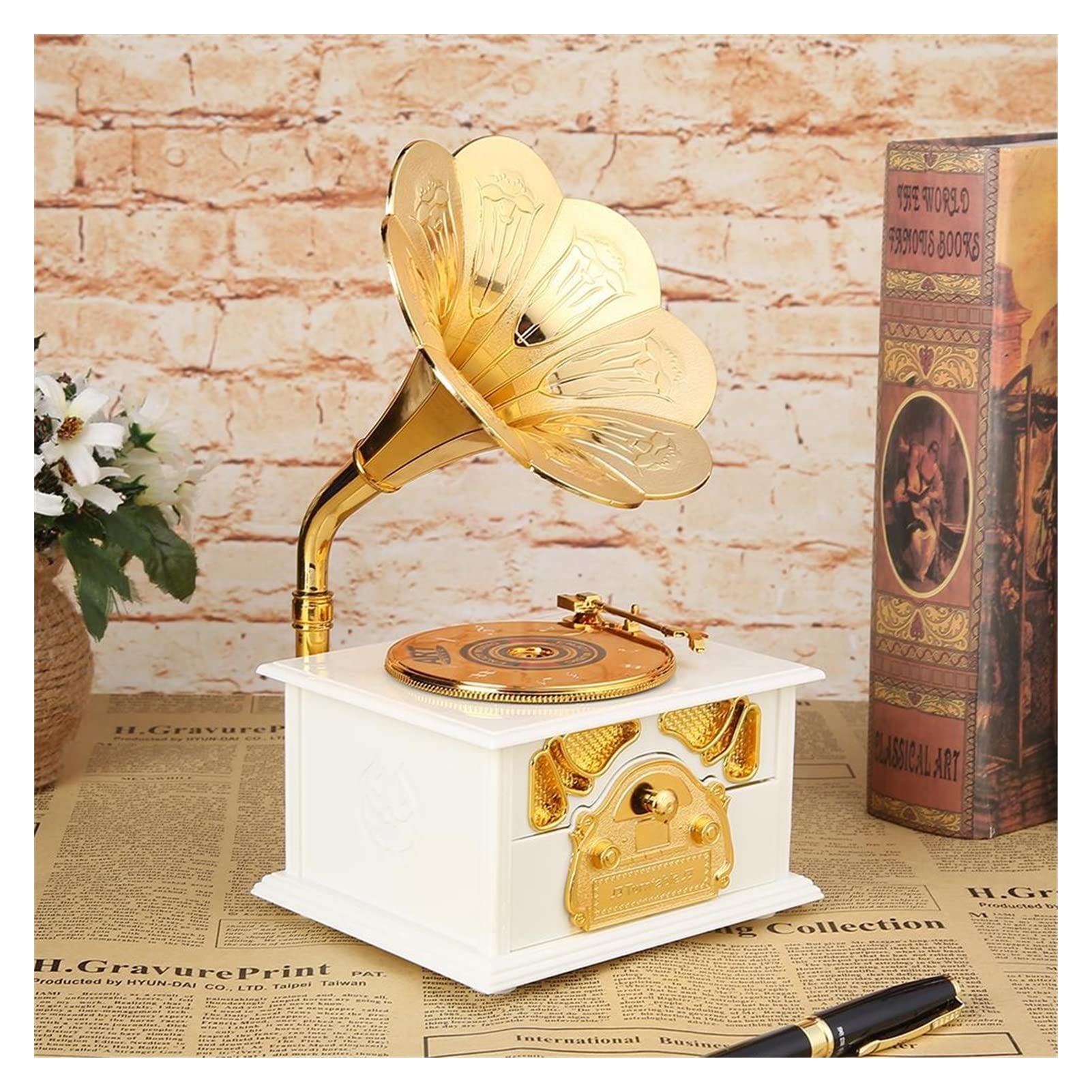 Carillon, per Ragazze Donne Creative Classic Music Box Decorazione Della Casa Decorazione di Natale Regalo di compleanno Antique Musica in legno Metal Gramophone Music Box Music Box per Compleanno Nat
