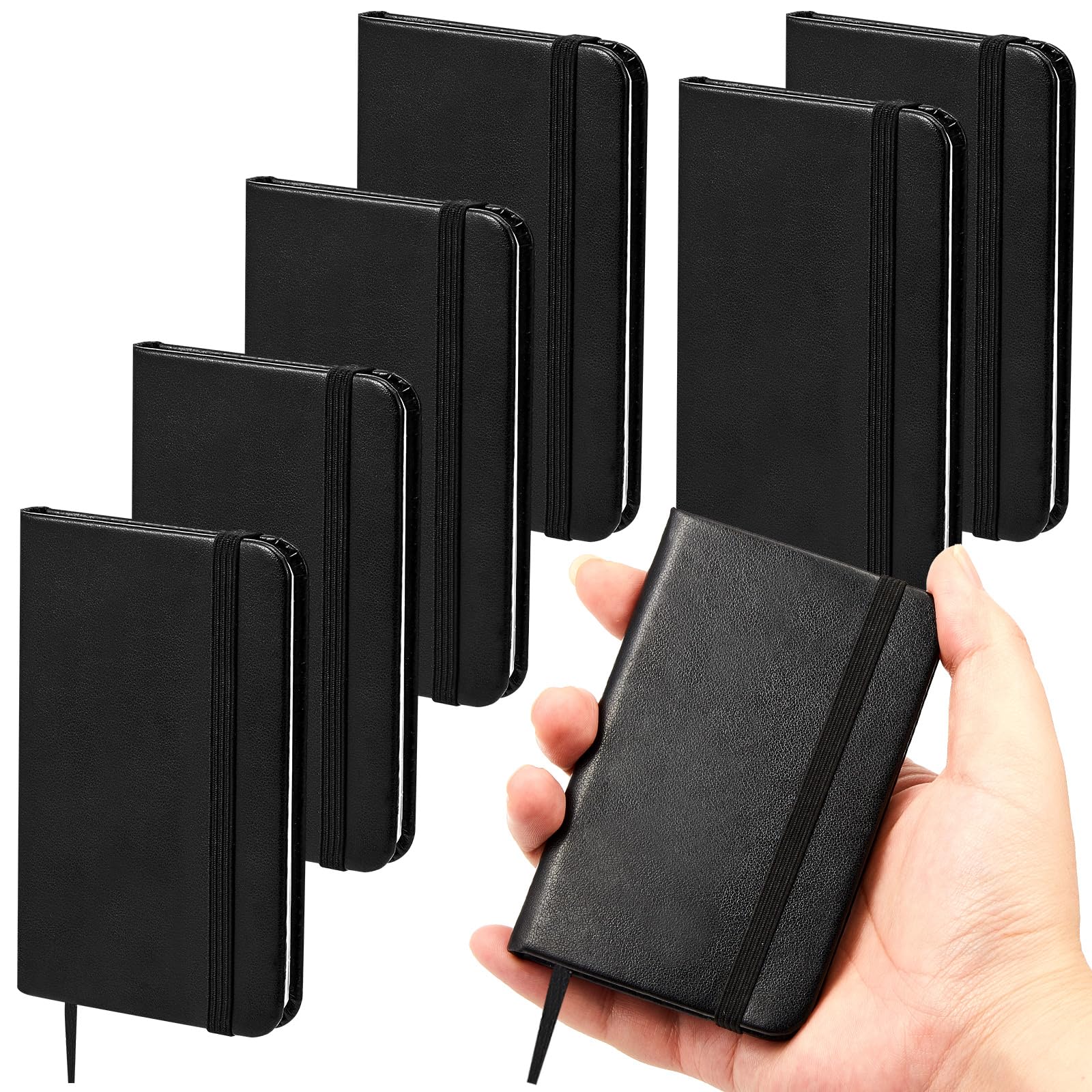 Qeeenar Taschennotizbuch, Hardcover, Leder, 10,2 x 6,3 cm, kleines Notizbuch, 50 Blatt, Hardcover, Mini-Notizblock, winziges liniertes Tagebuch für Büro, Zuhause, Schule, Schreibbedarf (schwarz), 6