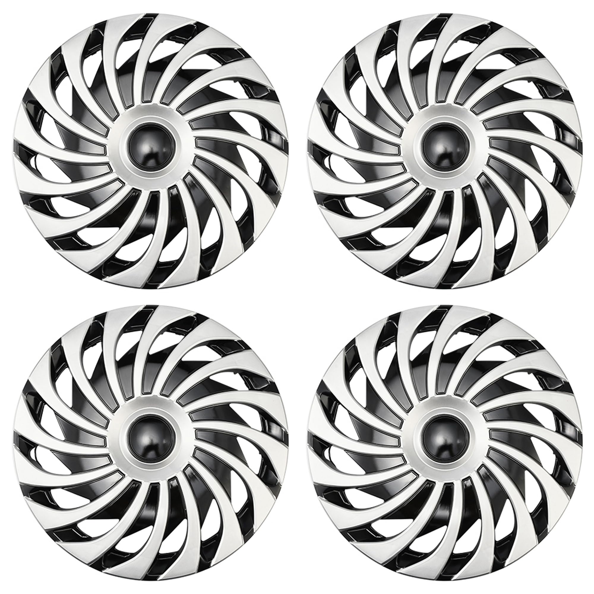 Spiral Silver with Black Hubcap Wheel Cover Replacement Kit 15" Hub Caps Wheel Rim Cover Car Exterior Accessories Pack of 4, 15 inches