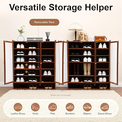 Miniatura 4 de 8 Tiers Bamboo Shoe Cabinet Shoe Storage Cabinet with Doors and Removable Tiers, Freestanding Shoe Rack Organizer for Hallway Living Room Balcony,