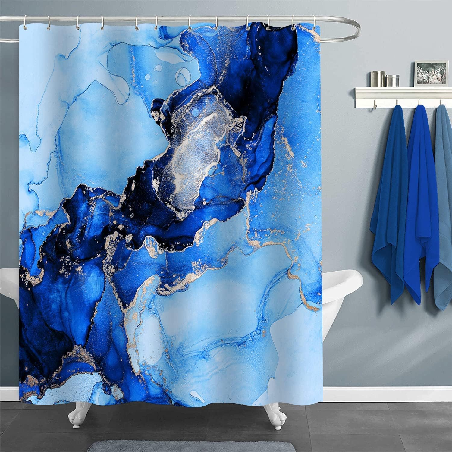 VDLBT Marble Shower Curtains for Bathroom Blue Ink Bath