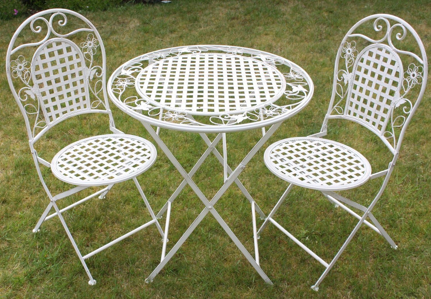 Maribelle White Round Metal Floral Designed Folding Outdoor Garden ...