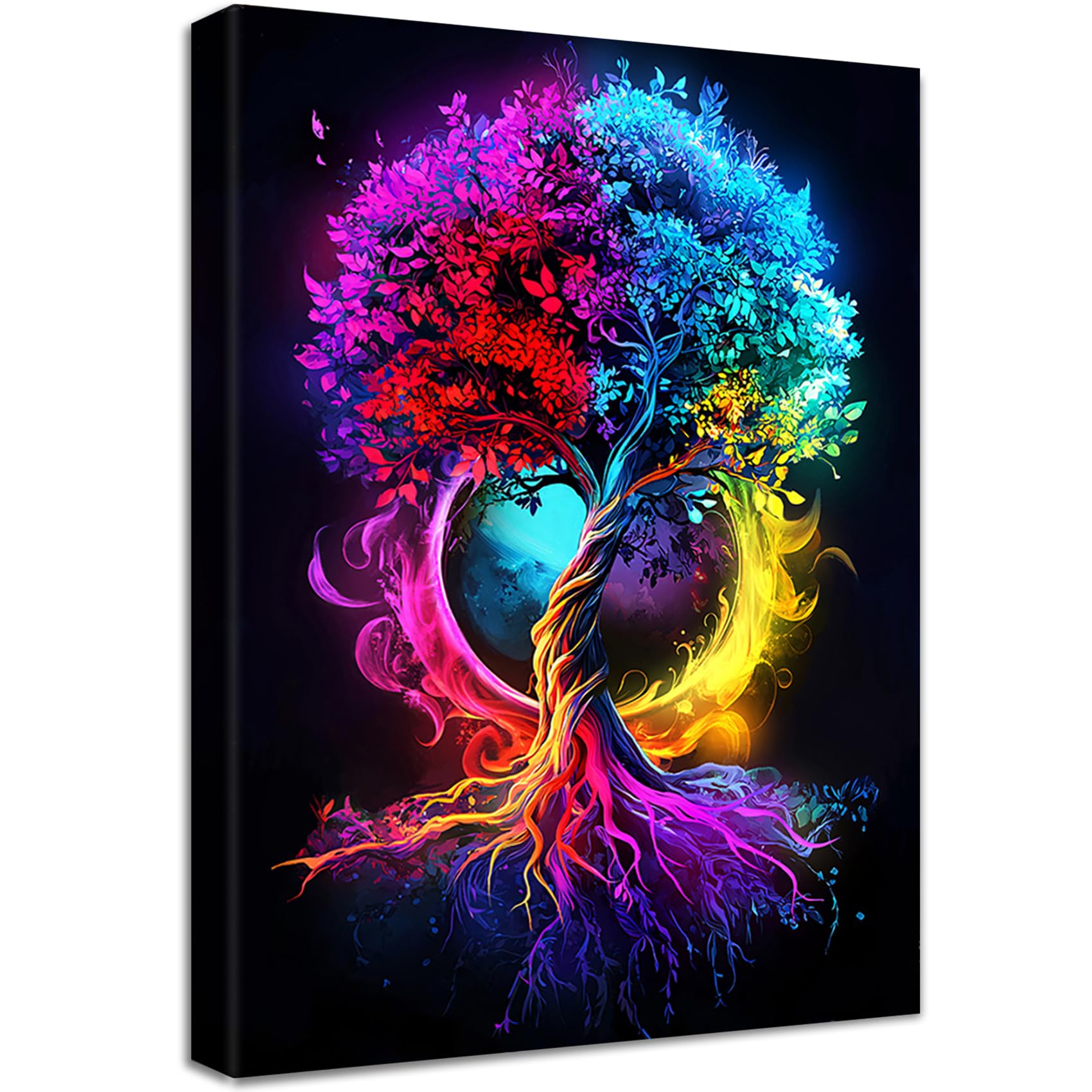 Wooden Framed Canvas Wall Art Red Blue and Yellow Tree of Life Painting on Canvas Prints Poster Abstract Fantasy Fortune Tree Pictures for Living Room Bedroom Home Hallway Corridor Wall Decor 40x60cm