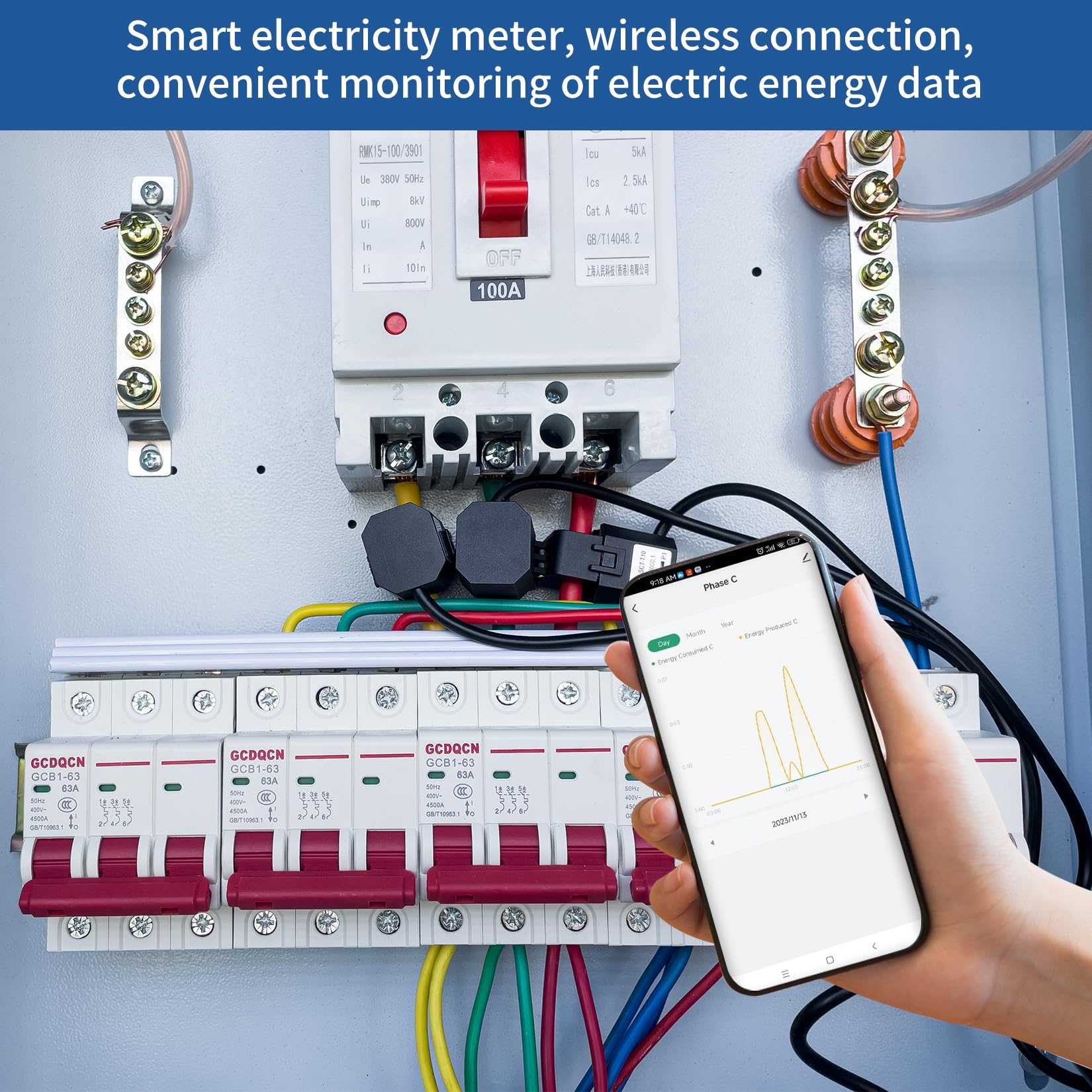 OWON Tuya 1- oder 3-Phasen-WLAN-Energie-Monitor, bidirektionaler Energiemonitor, Smart-Home-Energiemonitor mit 3 x 200 A Klemme, verfolgt Strom in Echtzeit, Solar-/Netzmessung