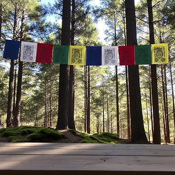 Tibetan Prayer Flags Astrology Zodiac Wheel Handmade Cotton Buddhist Prayer Flags for Positive Energy, Meditation, Outdoor Spiritual Decor (Set of 10)