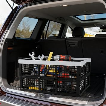 66 L Large Stackable Storage Crates, Black Plastic Collapsible Storage Basket, 4 Pack