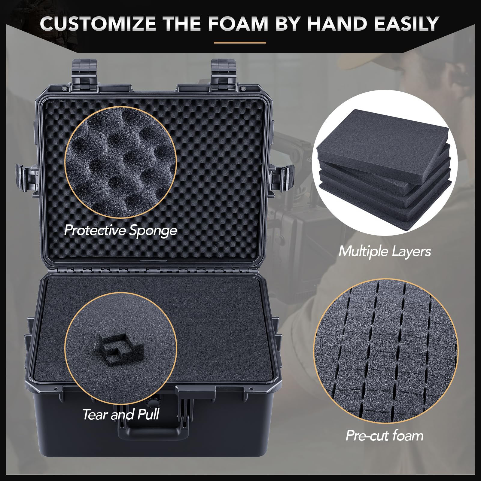 Lykus HC-4630 Maletín/Maleta/Estuche/Case rígida Impermeable con Espuma Personalizable, Tamaño Interior 46x36x24 cm, Adecuado para electrónica y más