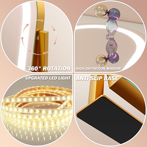 Vista 86 de FENNIO - Espejo de tocador con luces, sensor táctil con 3 modos de iluminación, aumento 10X, puerto de carga USB para mesa de tocador, dorado, 32 x