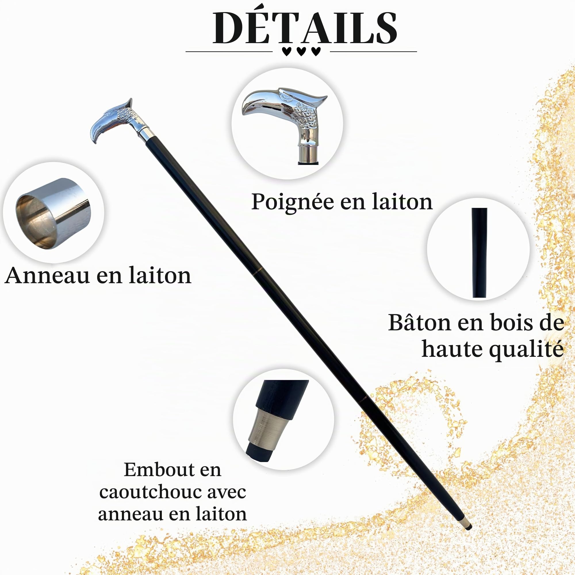 liquidation de Produits Vente 50% Cane et bâton de marche ** Symbole de puissance et de force ** SouvNear 95 cm Rare Eagle Head de canne en bois with argent nickelé Poignée décorative