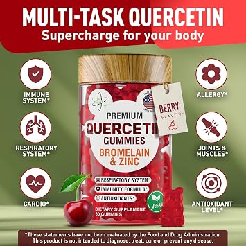BioVit Quercetin Gummies 500MG - Activated Quercetin for Kids & Adults Immune System & Allergy - Chewable with Bromelain, Zinc, Vitamin C, Vitamin D3 - Made in USA - 60 Vegan Gummy Bears