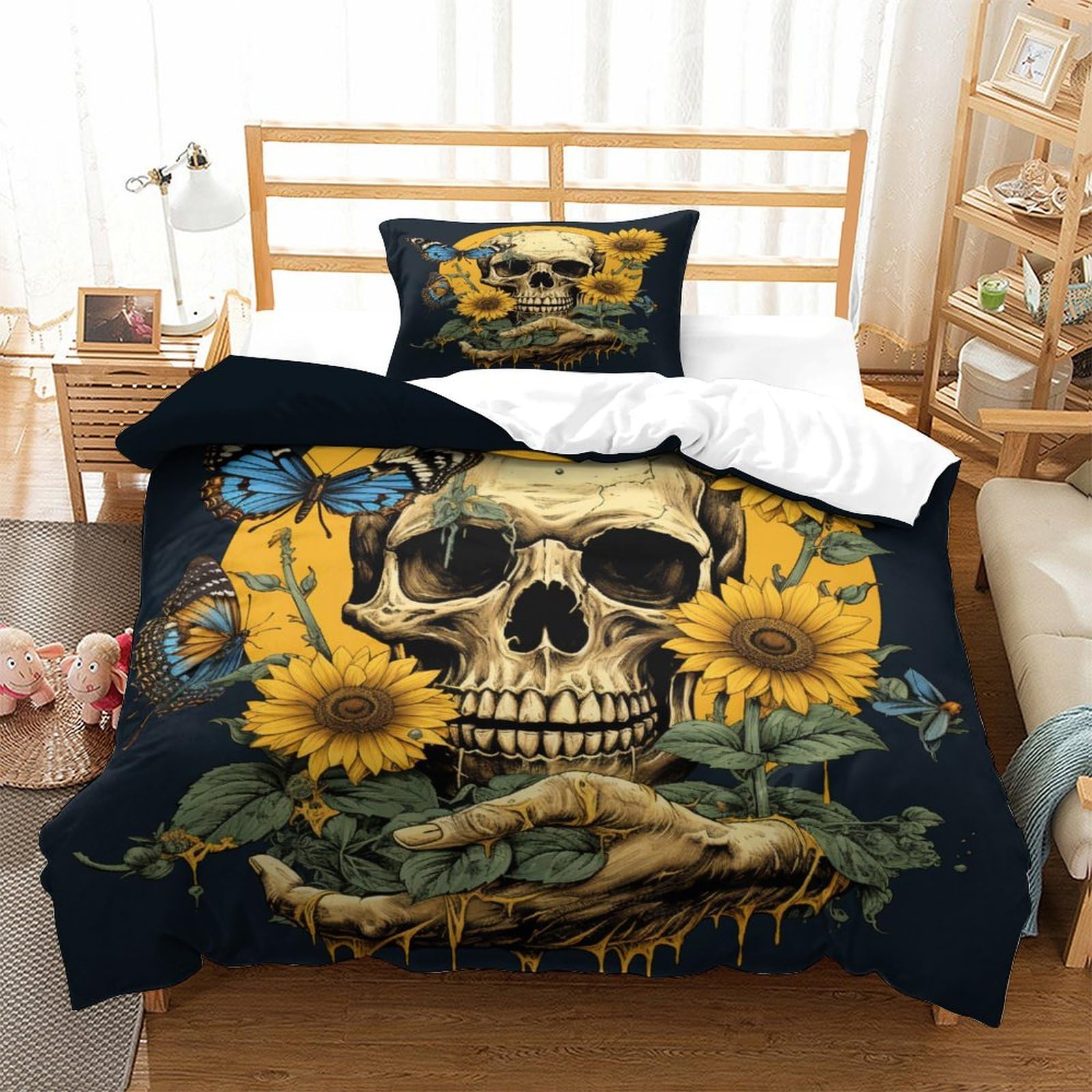 P1S9U7W5Y 3D Printed Gothic Sunflower Duvet Cover Set 3pcs Microfiber Skull Bedding Set Single