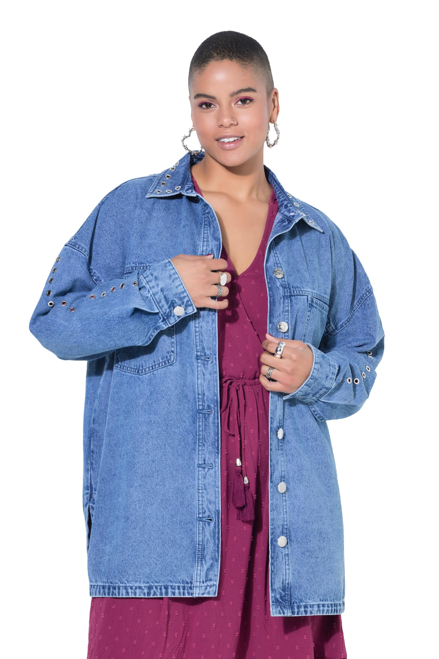 Studio Untold Damen große Größen Übergrößen Plus Size Jeanshemd, Oversize Shape, Zier-Ösen 848895