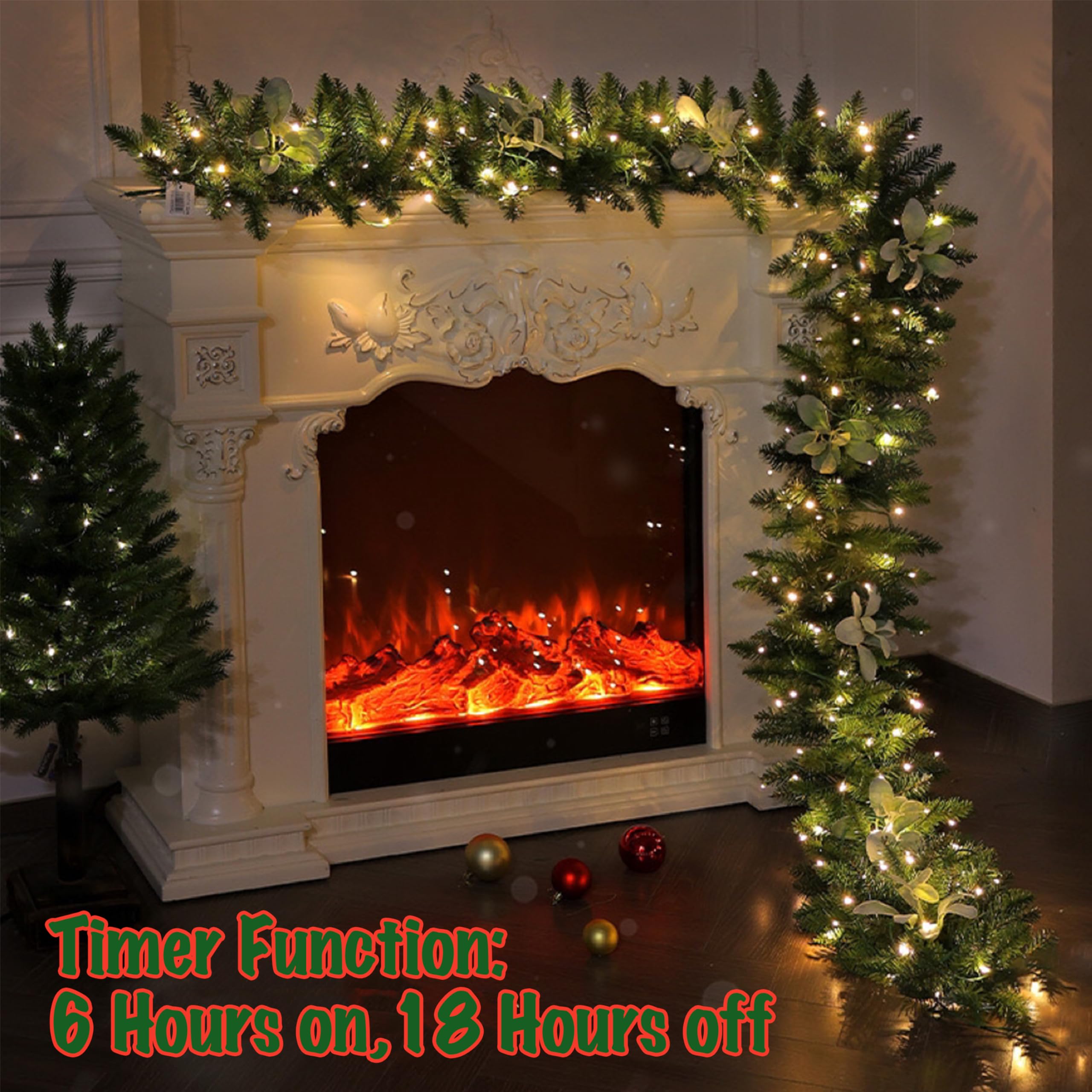 Ghirlanda Di Abete Artificiale Pre-illuminata Da 180 Cm Con 30 Luci LED Decorazione Natalizia Per Camino Scala Verde 98590972