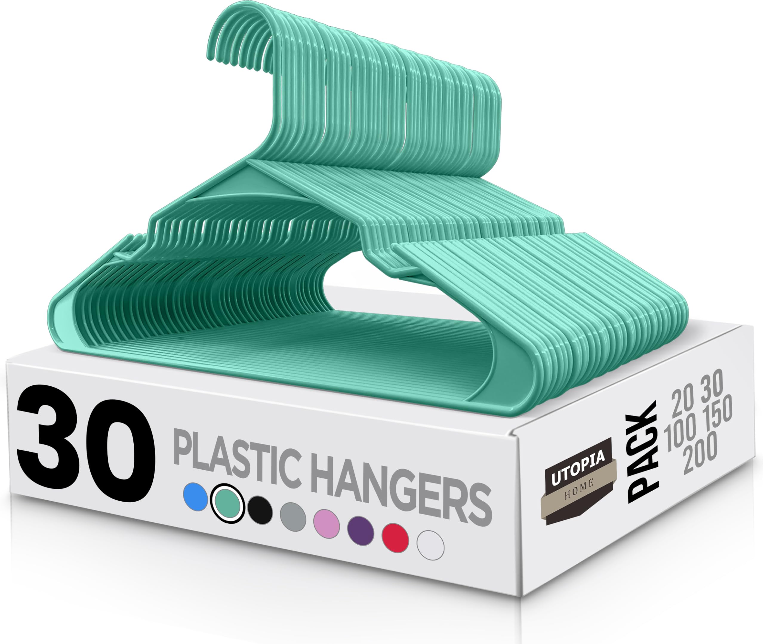 Utopia Home 30 Pack Plastic Hangers Space Saving, Durable Hanger with Shoulder Grooves, Aqua