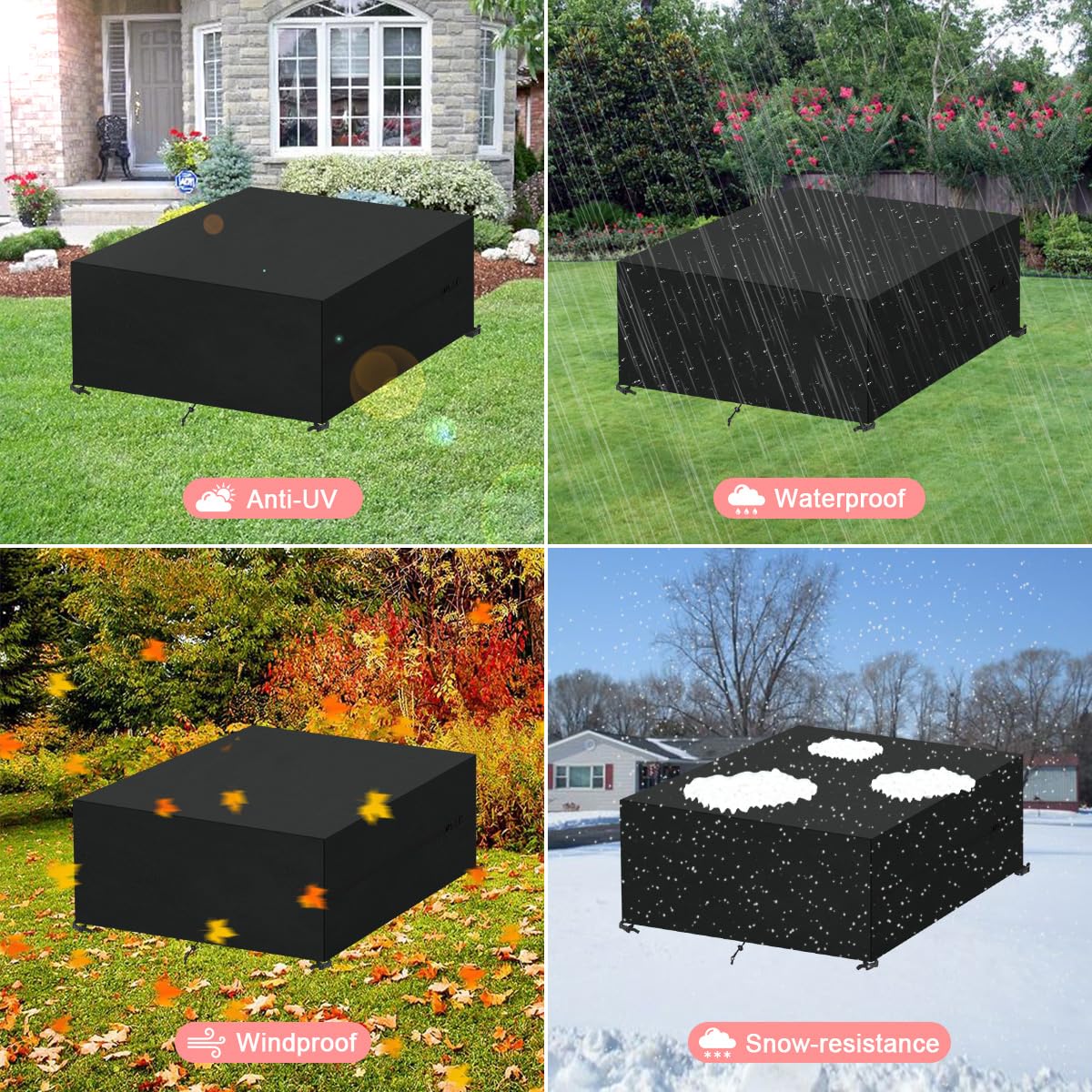 Funda Muebles Jardin Impermeable 220x220x85cm Cubierta de Mesa Cuadrada 420D Oxford Funda Protectora Muebles Jardin, Antivento, Anti-UV, Funda para Mesa Exterior Furniture Cover