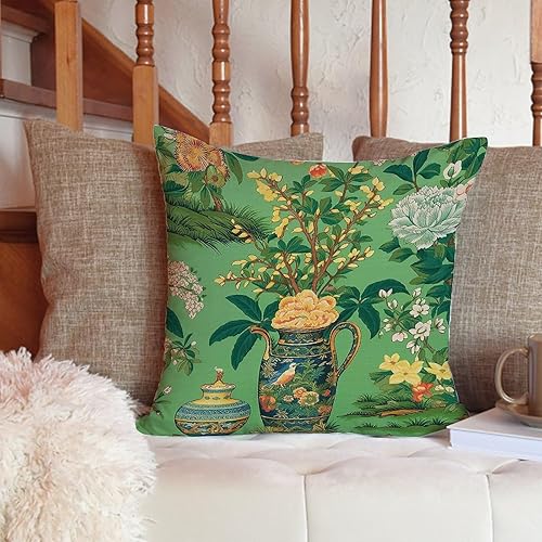 Vista 30 de ArogGeld Chinoiserie - Fundas de cojín asiáticas con diseño de flores blancas y verdes, funda de almohada Chinoiserie Floral con hojas verdes