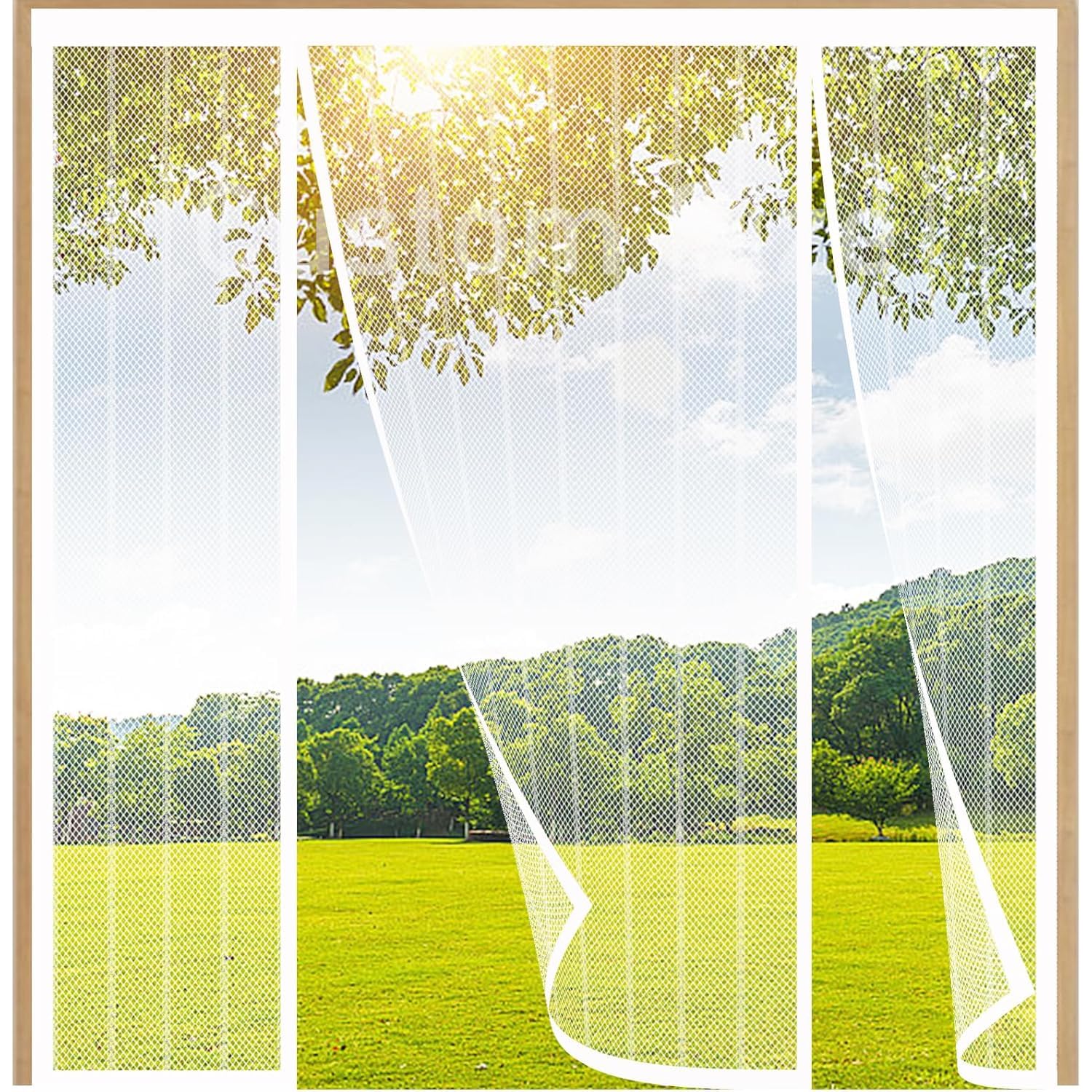 FYHDSH Magnetic Fly Screens for Doors, Anti Mosquito Mesh Curtain, Double Door Screen Curtain for Sliding Door with Powerful Magnets and Full Frame Magic Tape, Keep Fly Bug Out, White-A-Custom Size — image 1