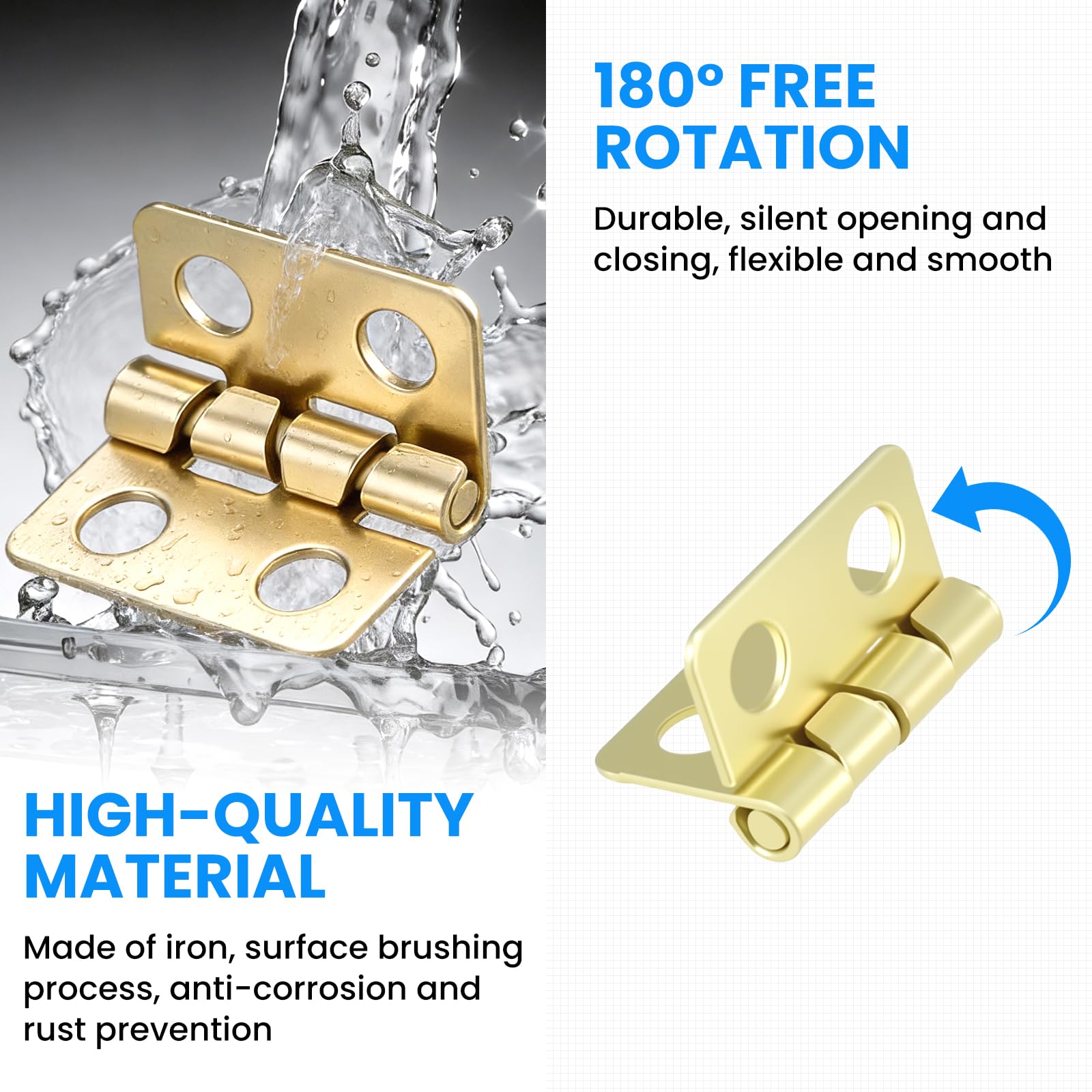 SDTC Tech 24-Pack Mini Hinges 13x12mm 180 Degree Rotation Antique Butt Hinge with Mounting Nails for Jewelry Box Dollhouse Cabinet Closet Wooden Case - Gold 2