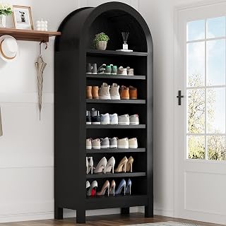 70" Arched Shoe Cabinet, Slim Wooden Shoe Storage for Entryway