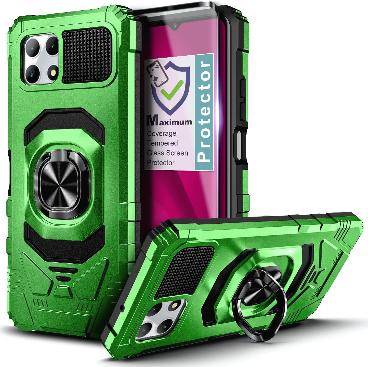 Compatibile Con Realme 6 Pro Cover, Custodia Armor Anello Cavalletto (Funziona Con Il Supporto Magnetico Per Auto) Case Paraurti Per OPPO Realme6 Pro (Nero - Foto 4