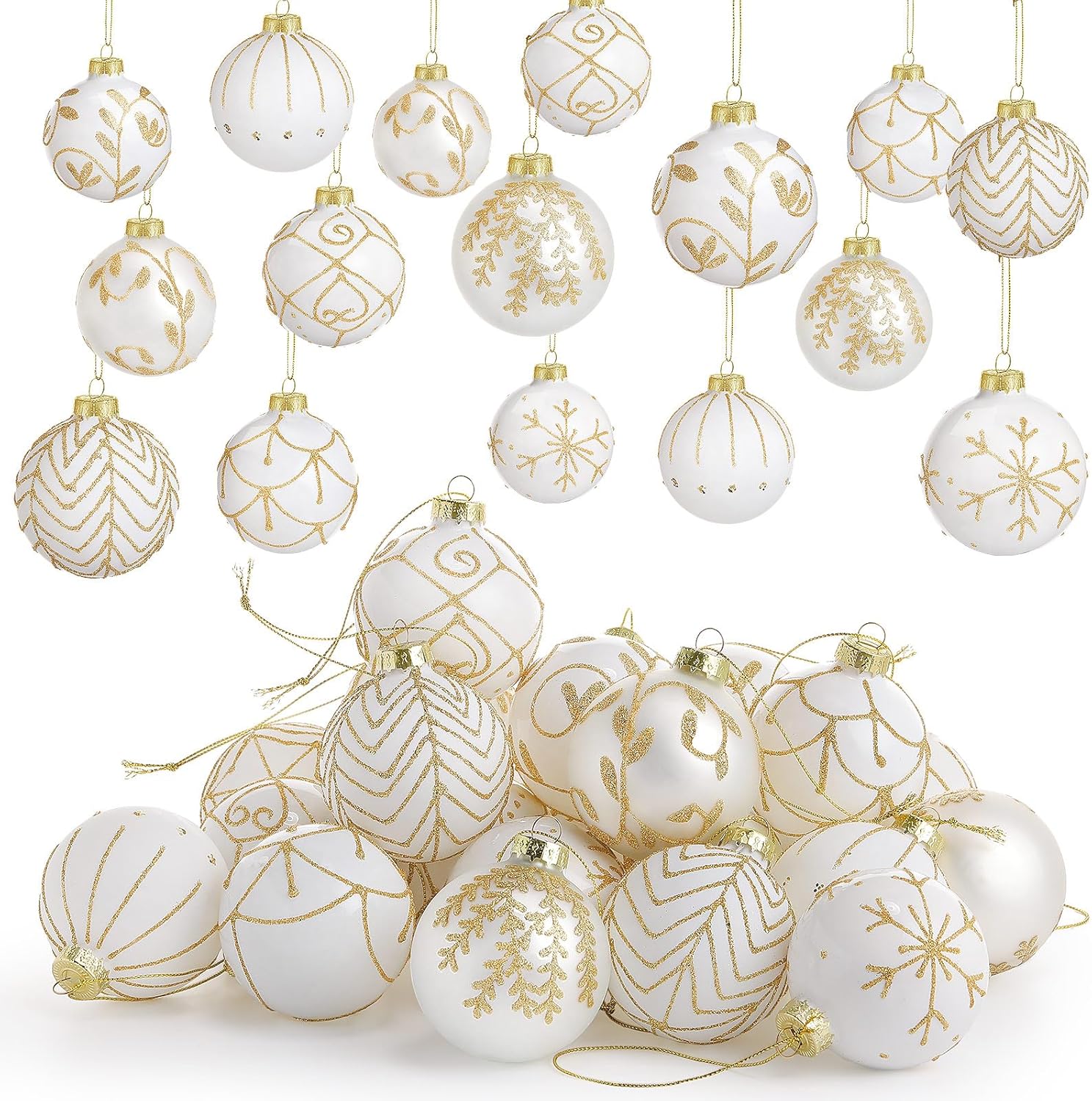 Liliful 24 Pcs White Glass Christmas Ball Ornaments 2.36 Inch Glass Christmas Tree Decorations Xmas Tree Hanging Balls Ornaments Decoration for Trees Xmas Holiday Party Decor Gift