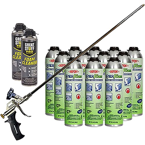 AWF PRO Enerfoam 30oz Sealant, Fireblock Rated, Polyurethane Expanding Foam Sealant, Gaps and Cracks Filler, Closed Cell Spray Foam Insulation, Pack of 12 with Applicator (2ft Long Gun)