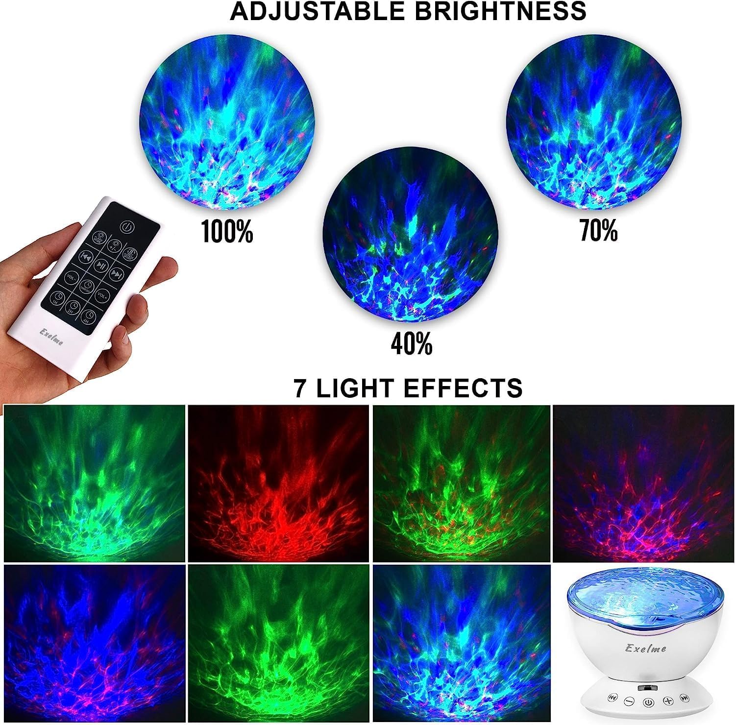 Luces de olas del océano, proyector de luz nocturna, máquina de sonido con ruido natural relajante y espectáculo de luz relajante, efectos de luz de onda que cambian de color para niños, adultos,