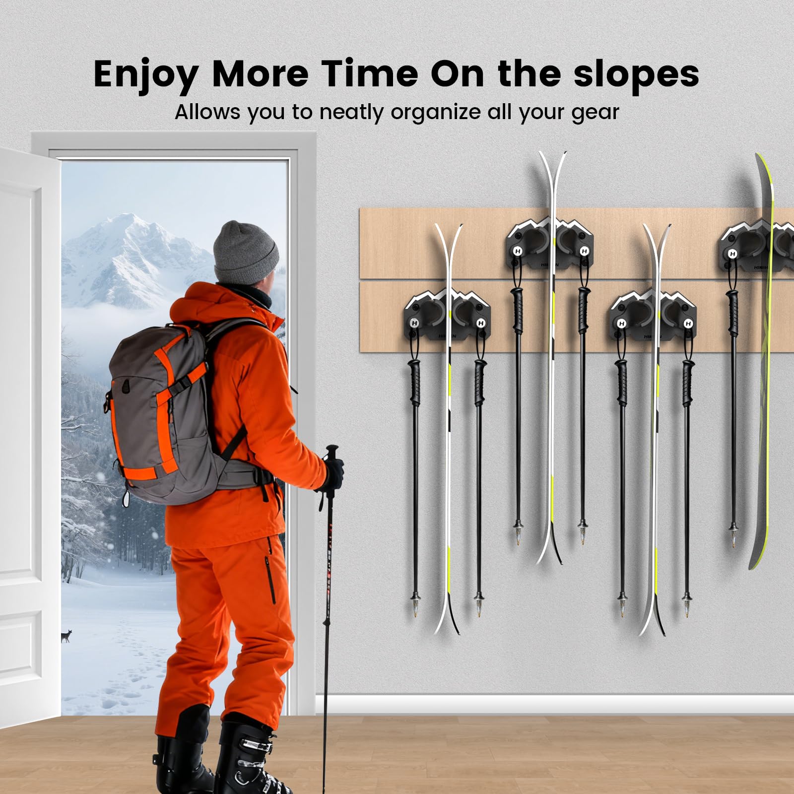BOOSTEADY Portasci e Snowboard da Parete, Adatto a Qualsiasi Sci o Snowboard, Rack a Muro Antiscivolo per Organizzare Il Garage, Risparmia Spazio per l'Attrezzatura Invernale