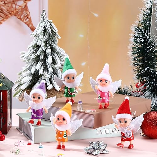 Miniatura 7 de Aoriher Juego de 20 muñecas de Navidad, 5 muñecas, 5 botellas de leche para muñecas, 5 chupetes y 5 varitas de hadas pequeñas para regalo de Navidad