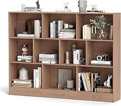 KOMFOTTEU Open Bookcase with 10 Compartments, 3-Tier Bookcase with Anti-Tilt Device, Storage Cabinet, Shelf for Living Room, Office (Natural, 140 x 24 x 104 cm)