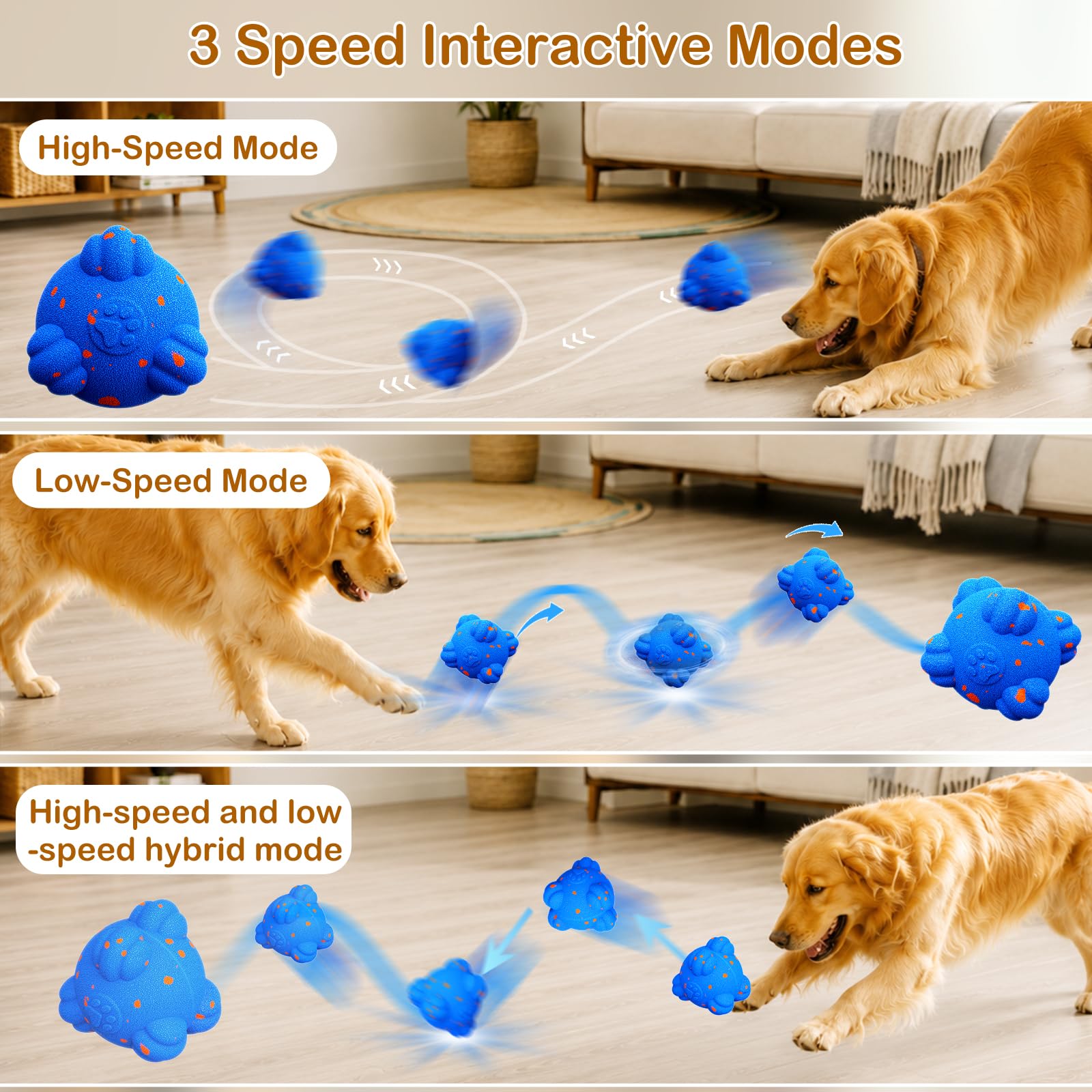 Balle intelligente interactive pour chien – rebondissement et roulement automatiques, 3 modes interactifs, matériau E-TPU résistant à la mastication, étanche, balle Chase Pet pour chiens de