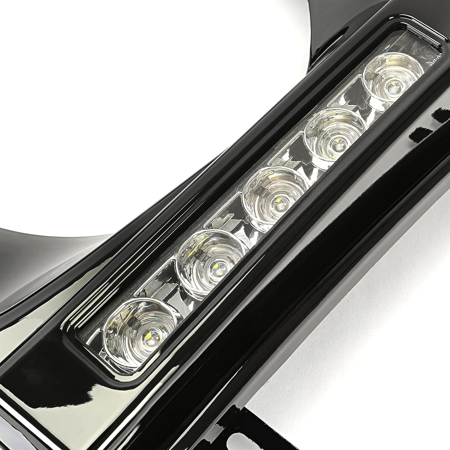 ALMULOO Pair Headlight Bezel w/LED White Strip Compatible with 1990-2018 Mercedes Benz W463 G-Class W463 G500 G63 G55 AMG Front Headlamp Door Cover Trim w/Wiring harness Plastic Painted Black LH&RH
