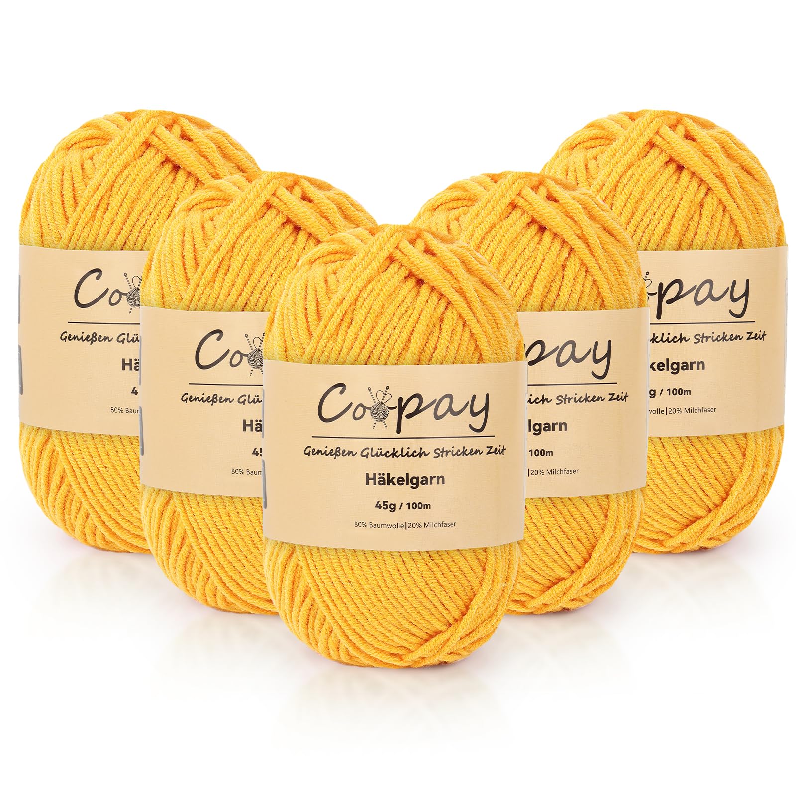 Coopay Laine à Crochet Vert - Lot 5 Pelotes 225g (5x45g) - Fil Doux Coton Pour Débutants Et Projets Créatifs