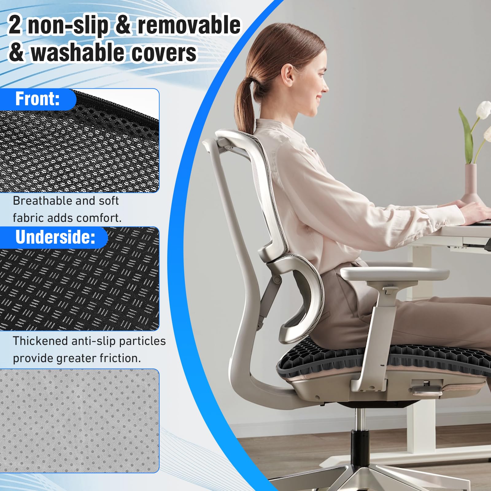 Vmingo Cuscino Gel Per Sedia,Cuscino antidecubito-Cuscino gel Elastico per Il Sostegno del Sedile,Fresco e Traspirante, Cuscino per Sedia Ufficio per Ridurre la Pressione Su Fianchi (Nero)