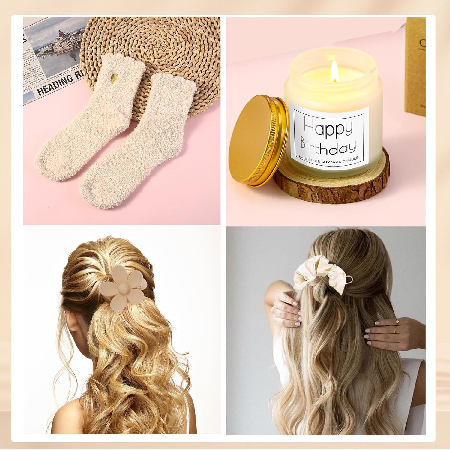 DHQH Birthday Gifts for Teen, Cute Inspirational Gift Daisy Presents Set Ideas for Sister Daughter Friends, Happy Birthday Gift Basket with Ice Glass Cup for Her (Beige) - Image 5