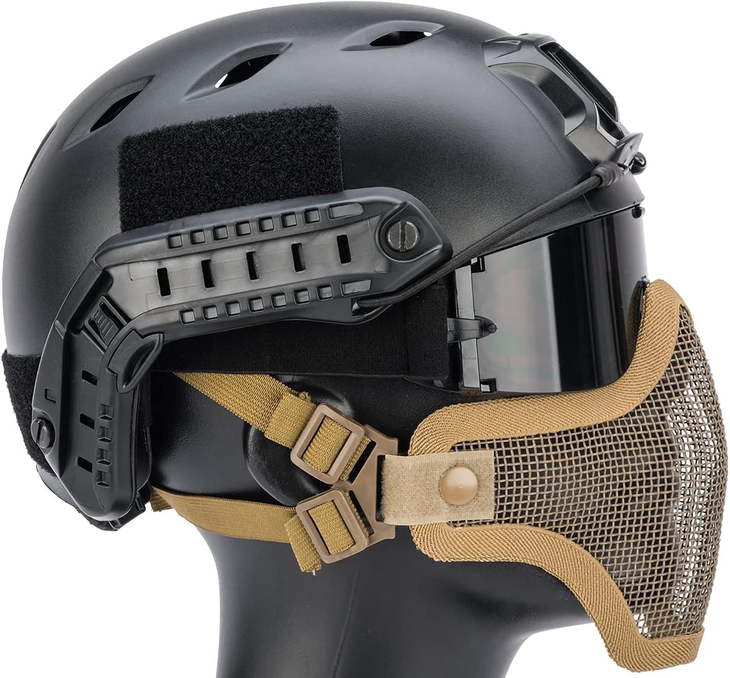 Evike Airsoft - Matrix Iron Face Carbon Steel Mesh Striker V1 Lower Half Face Pro (Color: Tan)