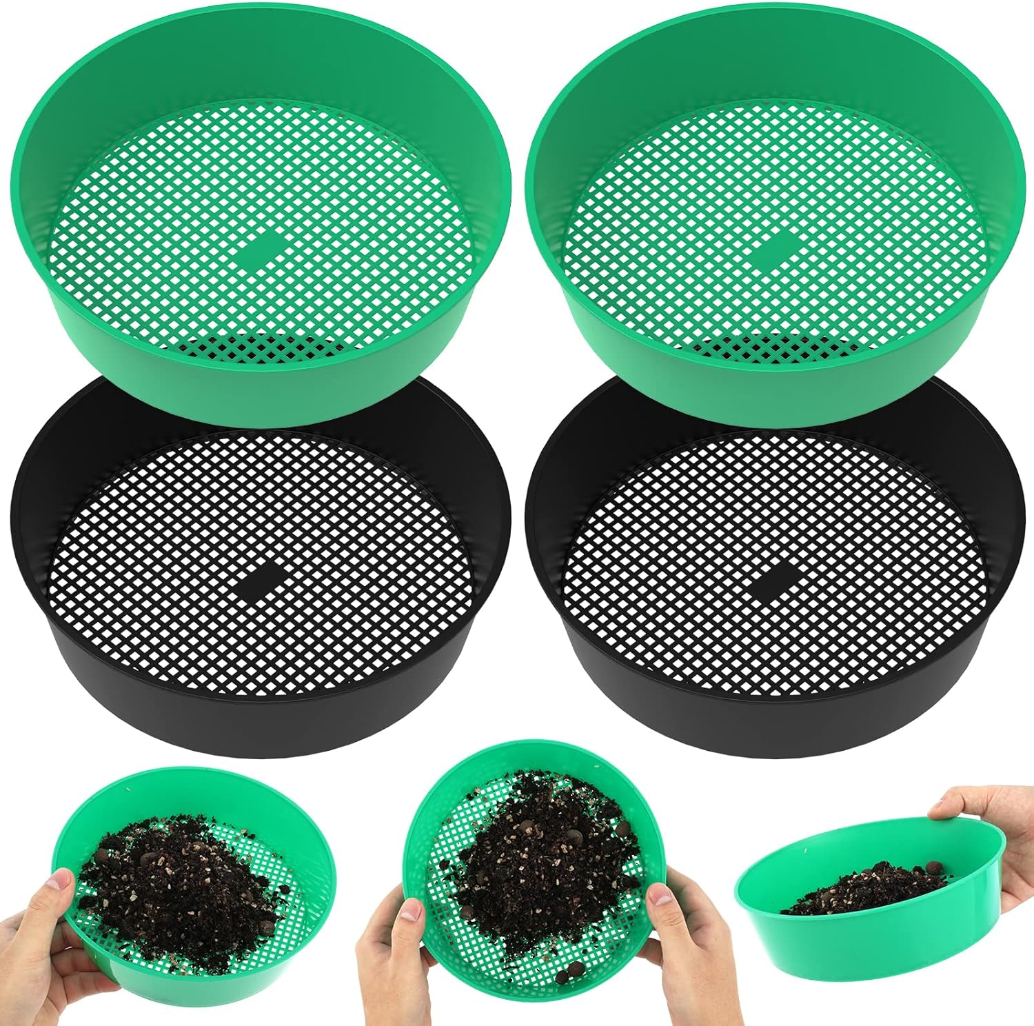 4 Pcs Soil Sifter Reusable Rock Sifter Sifting Pan Portable Garden Soil
