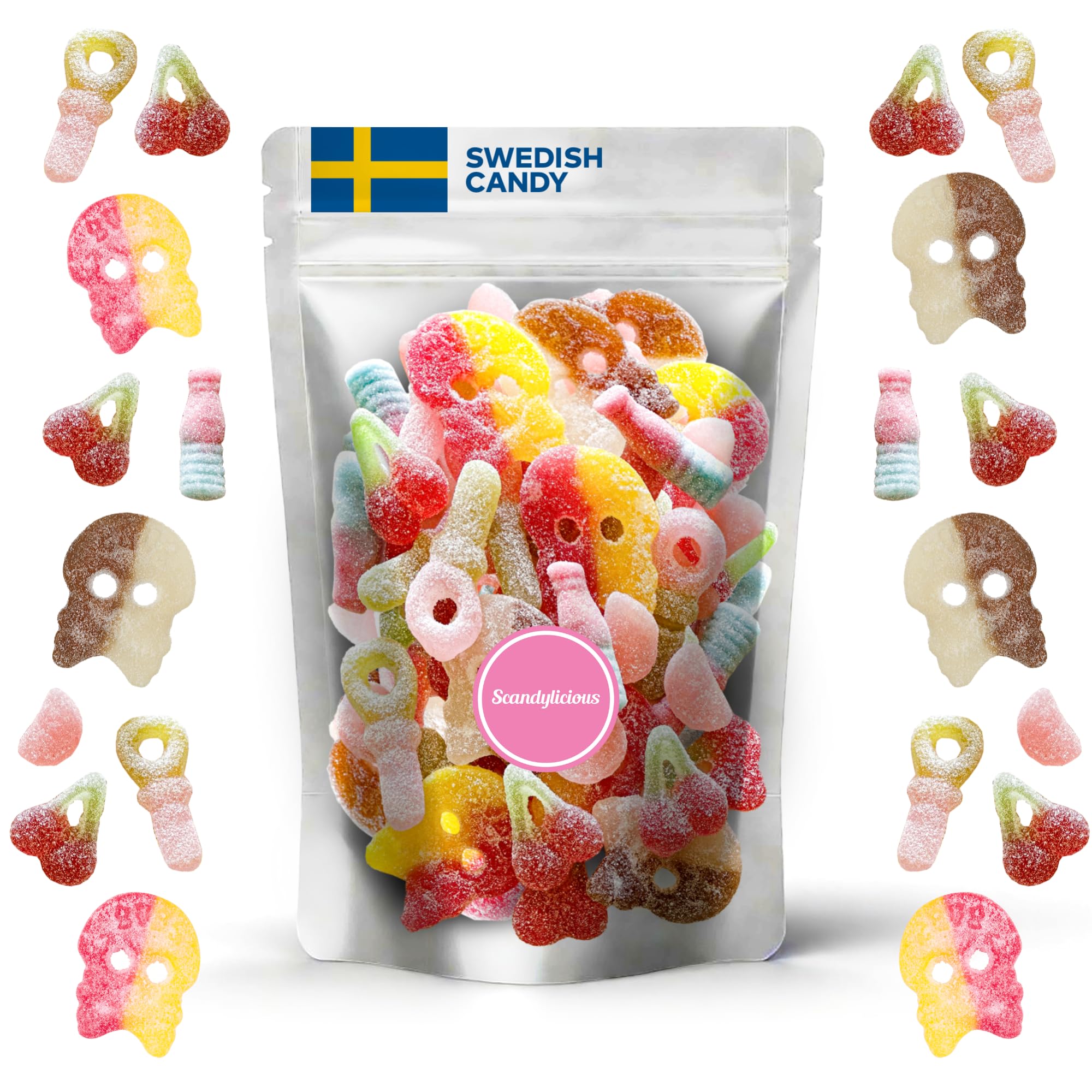 Swedish Candy Sour Pick & Mix - Includes Bubs Skulls - 1LB Assorted Authentic Gummy Sweets from Sweden