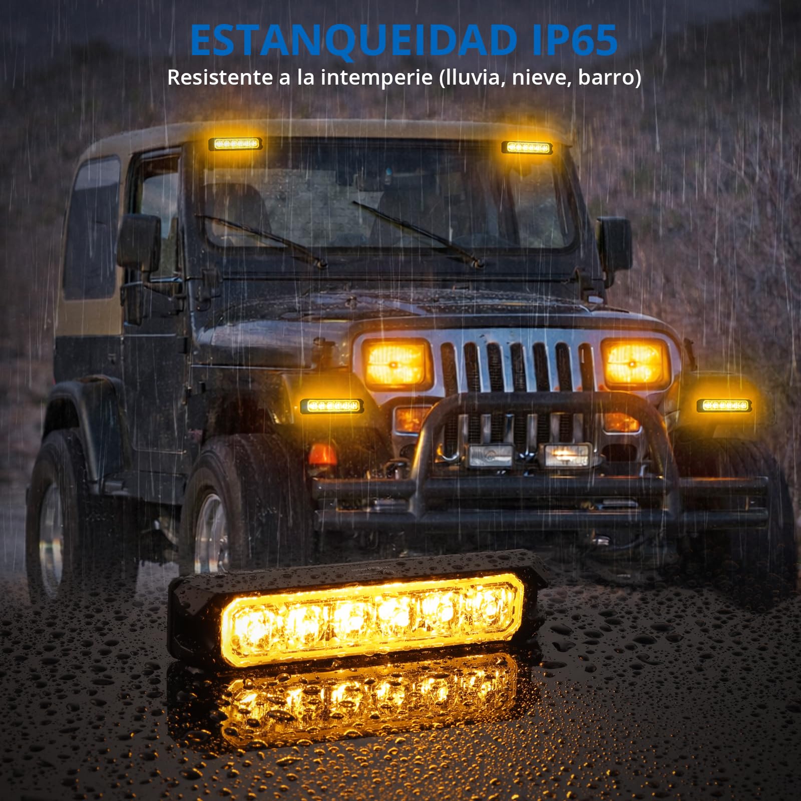 Kit 4x luces estroboscópicas 6LED 12V/24V, Luces de Emergencia Homologada E57, luces de emergencia, señalización ámbar IP65 para camiones,8 Modo de Flash, furgonetas y vehículos de trabajo
