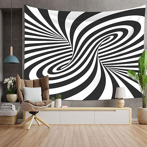 Miniatura 6 de Axayaz Tapices geométricos en espiral blanco y negro para colgar en la pared, telón de fondo de poliéster para sala de estar, comedor, dormitorio