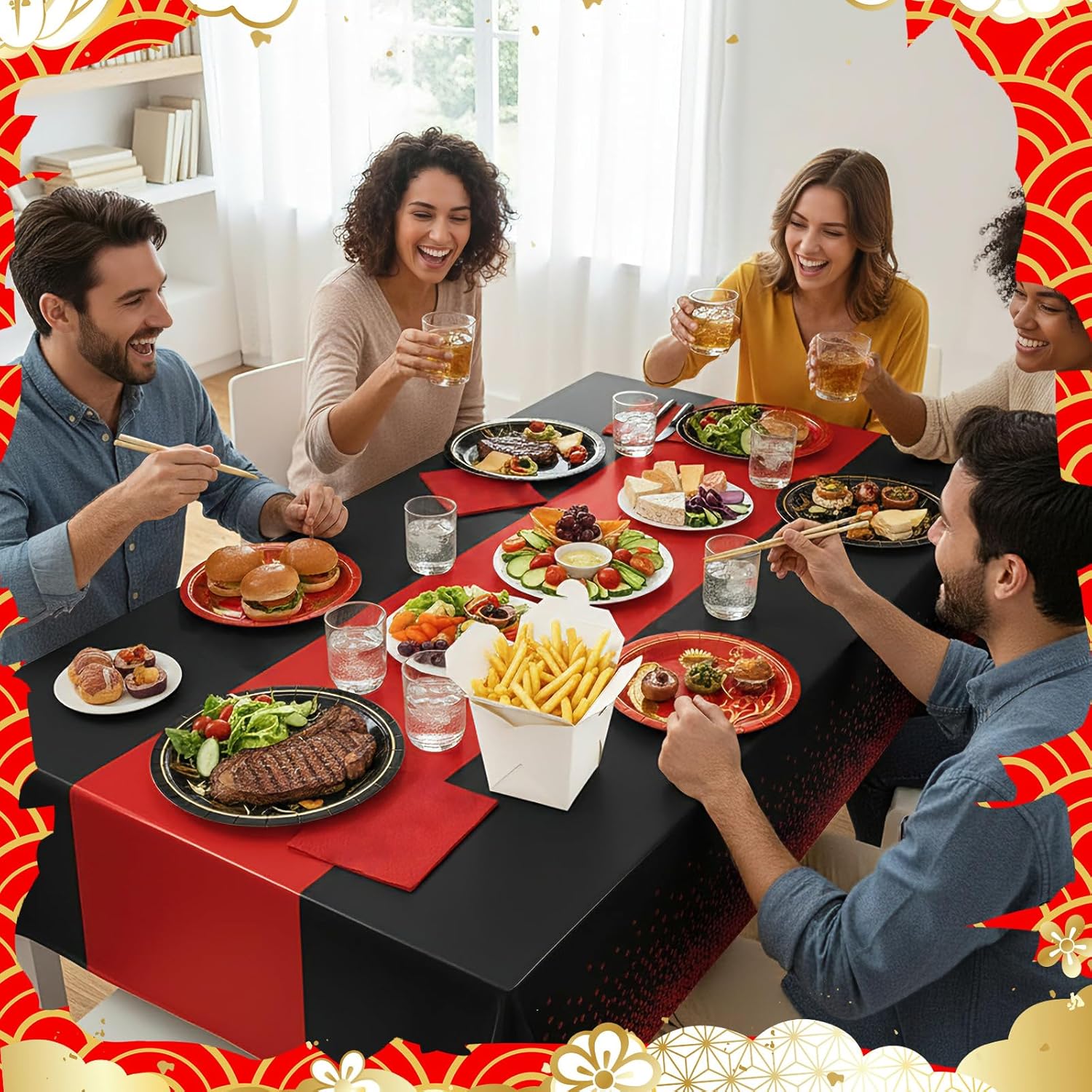 Ceenna 171 Pcs Japanese Hibachi BBQ Party Supplies, Disposable Tableware Set of 24 Asian Style Plates, Food Boxes, Chopsticks, Forks, Knives, Spoons, 3 Pcs Tablecloth for Birthday Summer BBQ - Image 7