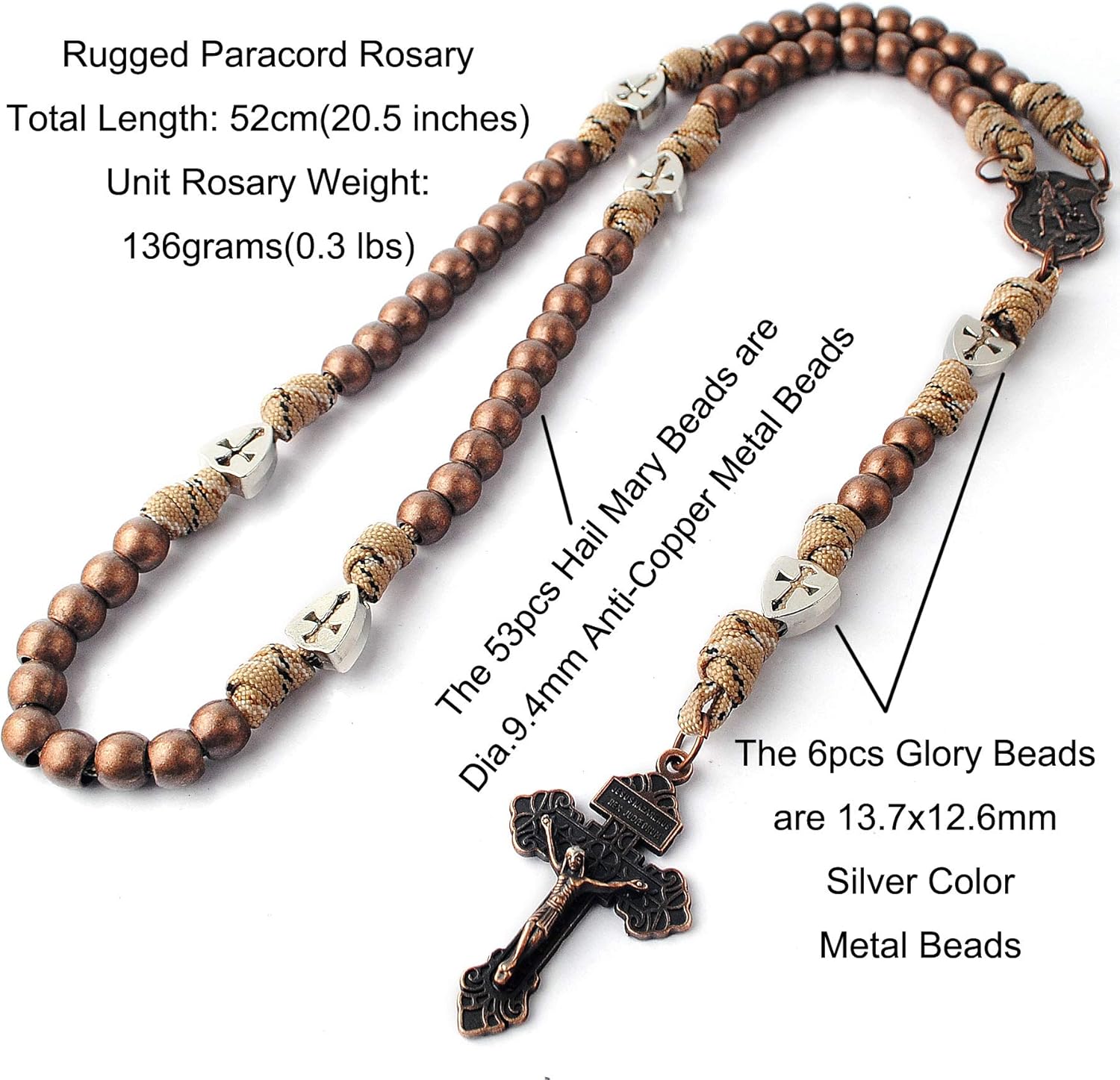 HanlinCC Large and Heavy Antique Bronze Metal Beads Rugged Durable Paracord Rosary Necklace with St.Michael Center Piece and Pardon Crucifix for Men - Image 2