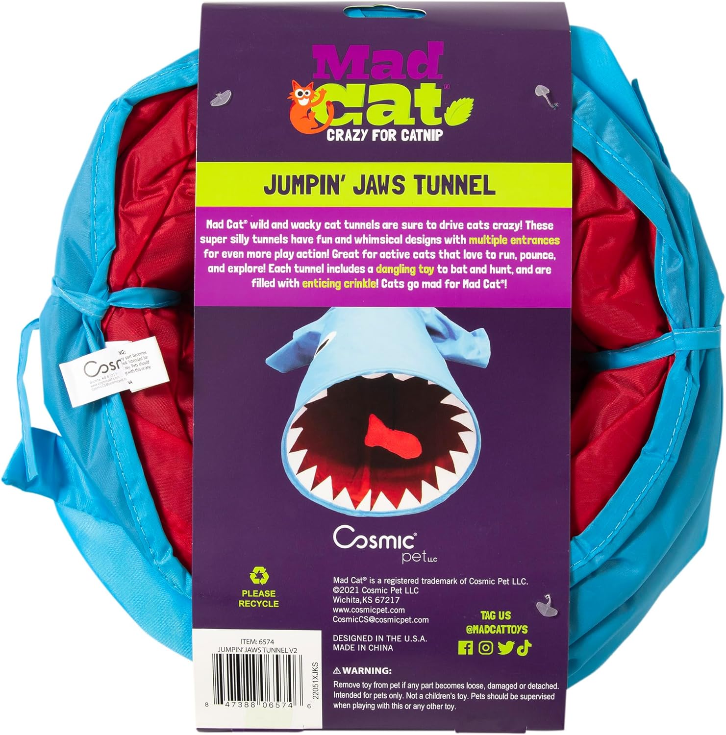 Mad Cat Jumpin Jaws Shark 38" Tunnel Cat Toy, Pack of 1