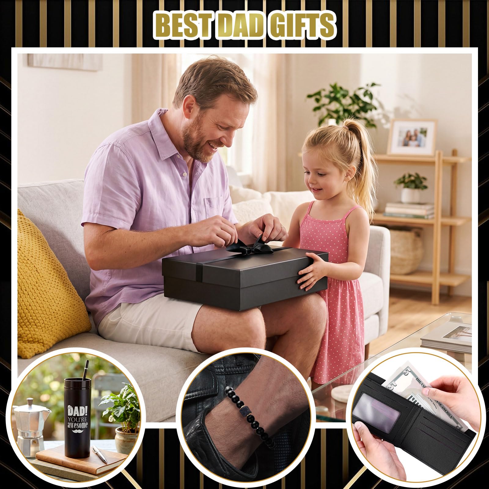 Skylety Juego de 12 cestas de regalo para el padre para hombres, juego de regalo de cumpleaños de 16 onzas, billetera, bolsa de aseo, cuaderno, cinturón, regalo de agradecimiento para él, papá, marido