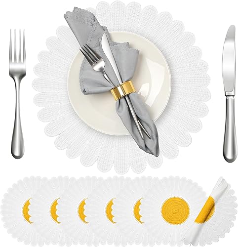 Miniatura 7 de Juego de 6 manteles individuales bordados con margaritas de 14 pulgadas, de algodón, lavables, para decoración de cocina, granja, boda, baby shower